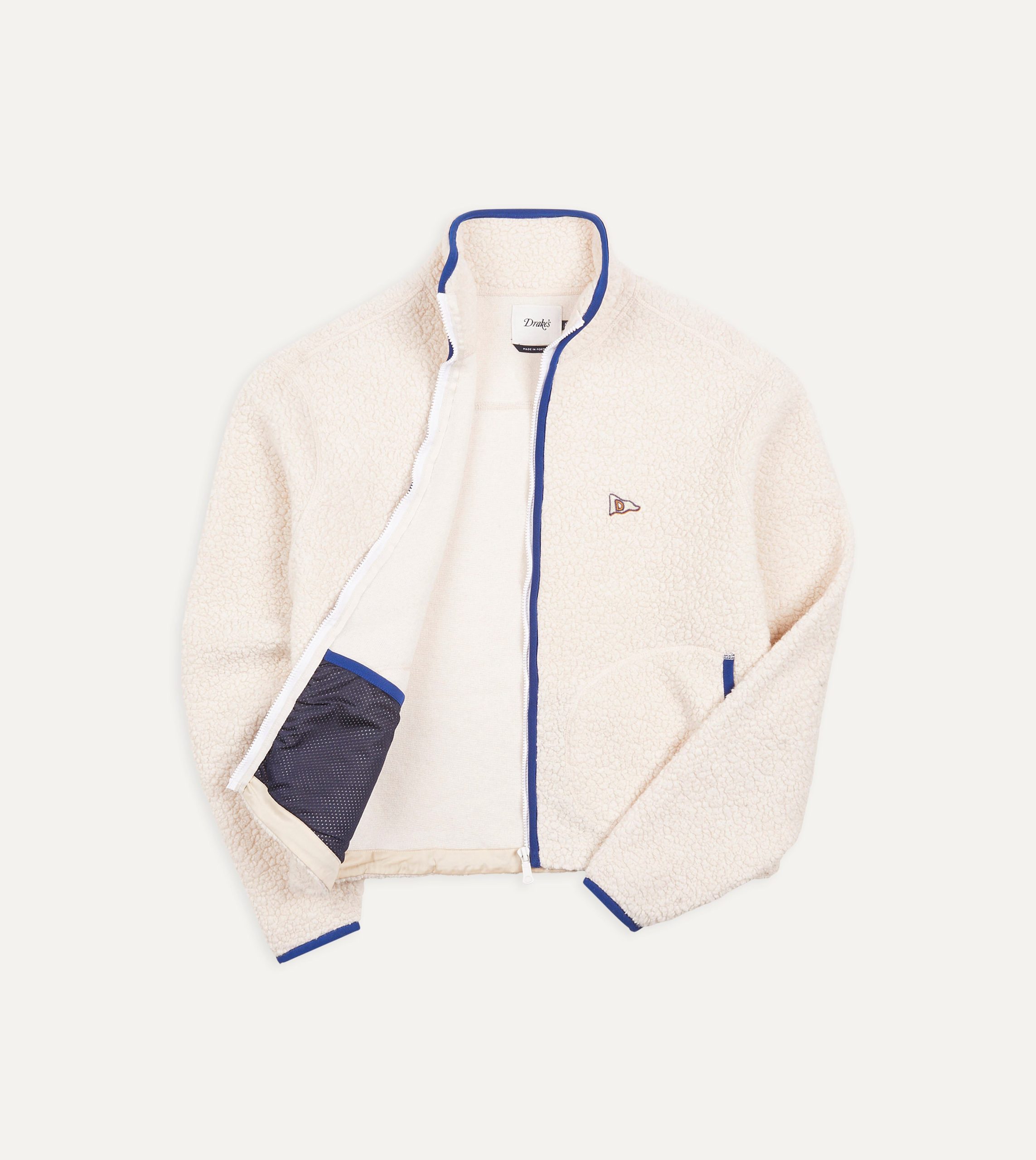 Ecru Boucle Wool Zip Fleece Jacket - Image 3