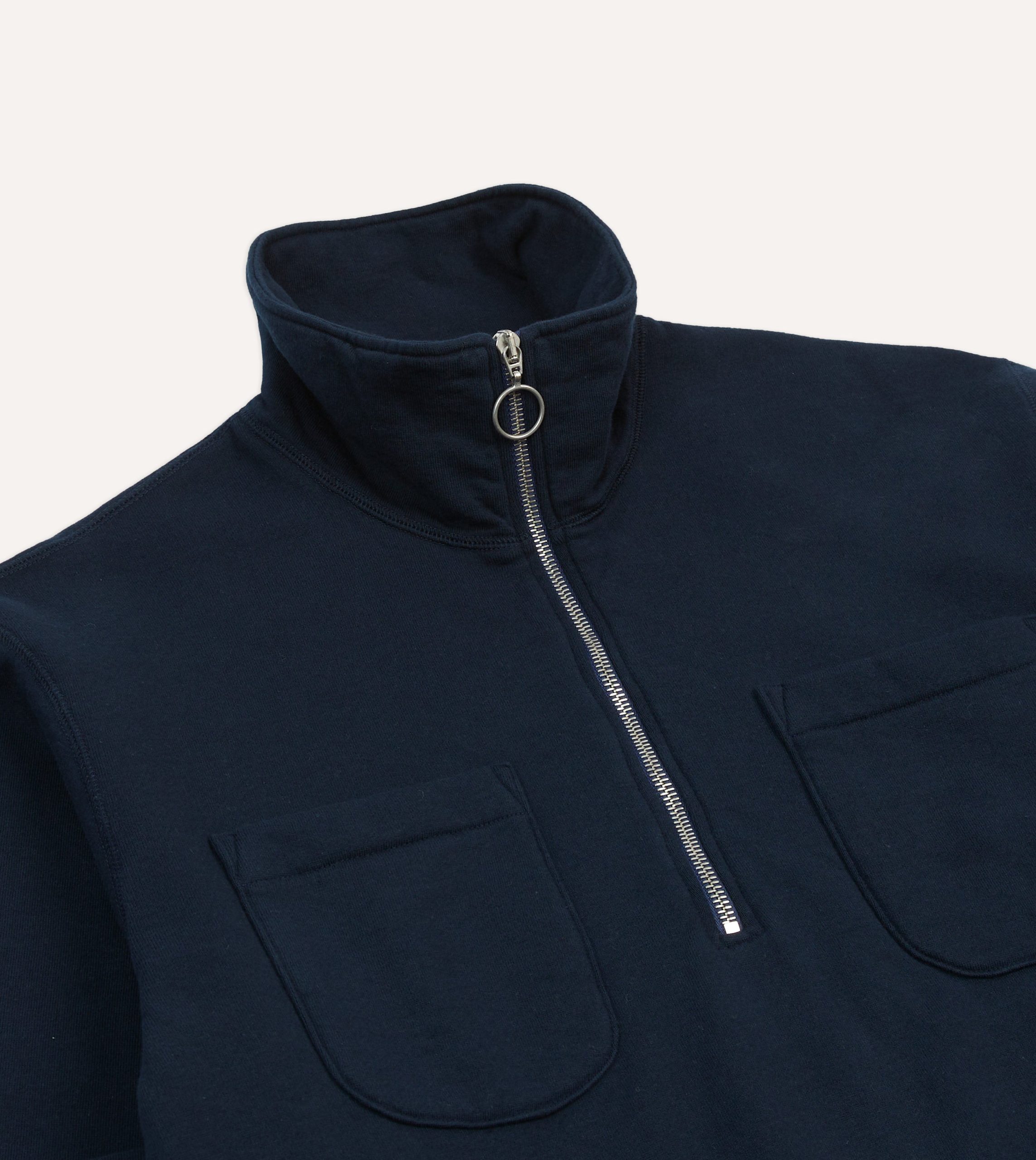 Navy Cotton Half-Zip Collared Sweatshirt - Image 4