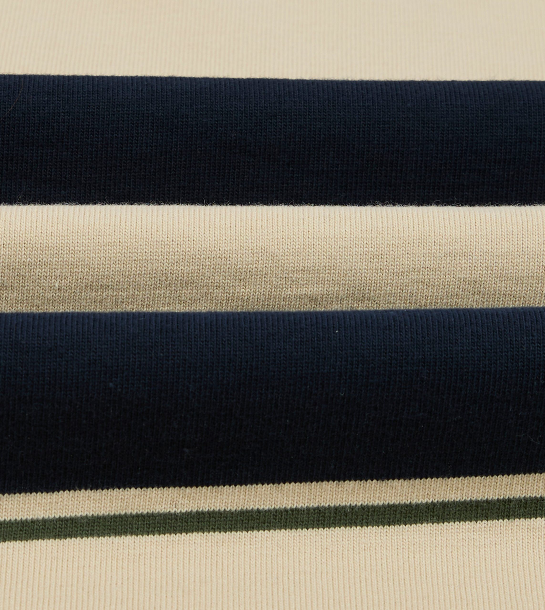 Drake's by A. Levine Navy Stripe Cotton Quarter Zip Rugby Shirt - Image 2