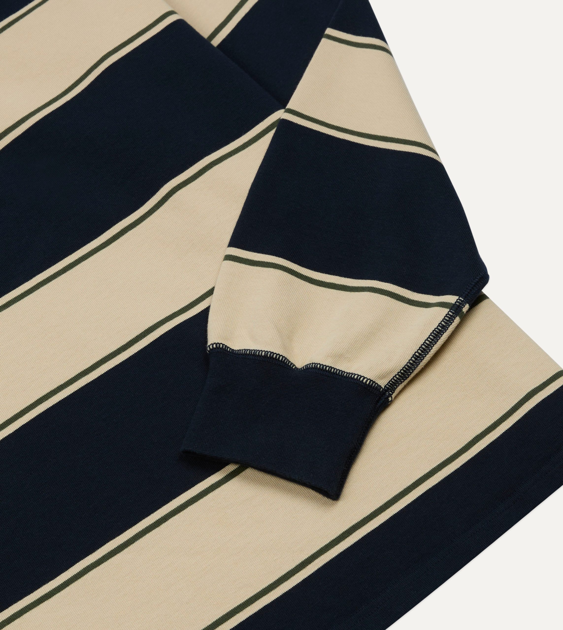 Drake's by A. Levine Navy Stripe Cotton Quarter Zip Rugby Shirt - Image 4