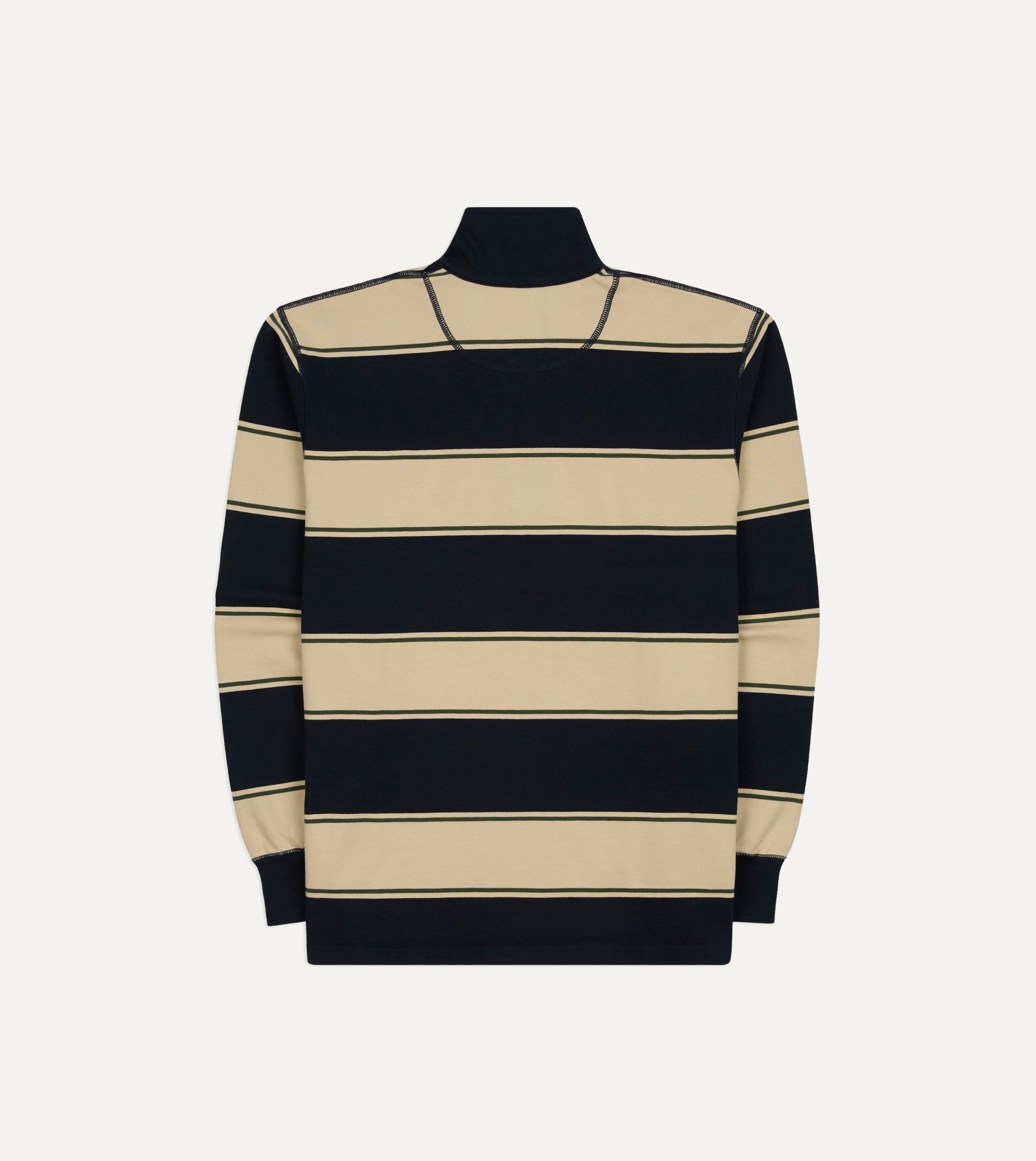 Drake's by A. Levine Navy Stripe Cotton Quarter Zip Rugby Shirt - Image 5