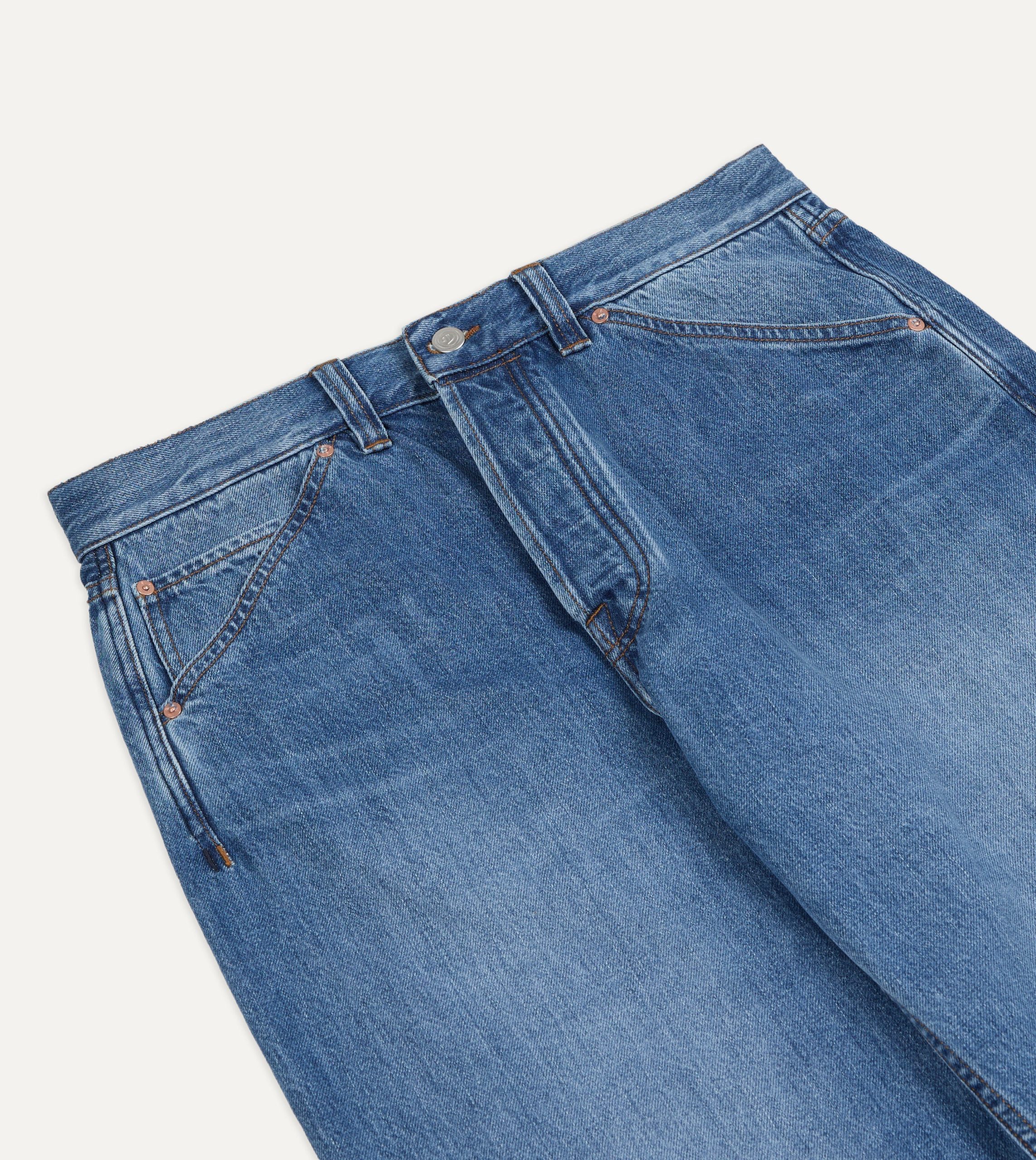 Stone Wash 13oz Seamless Denim Five-Pocket Jeans - Image 4