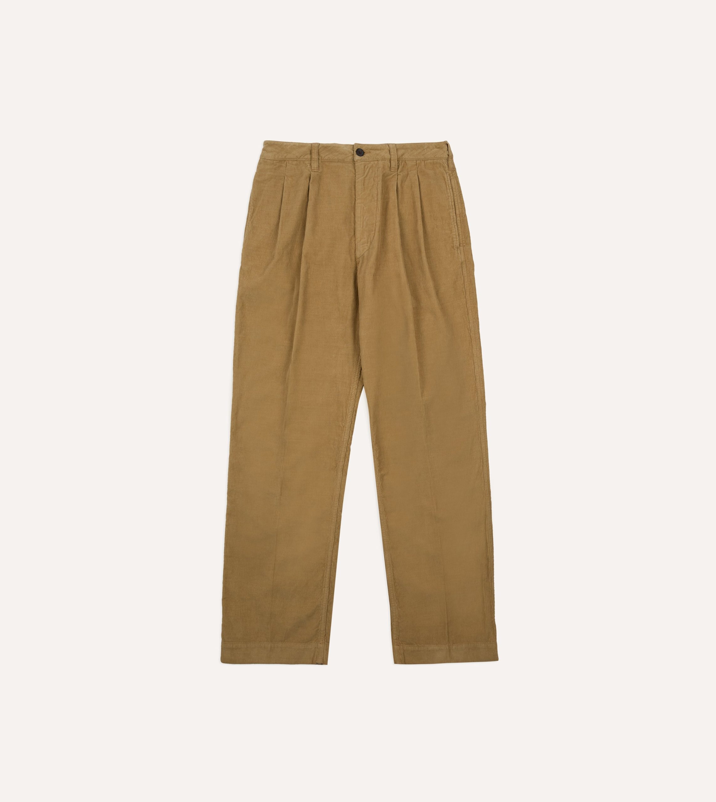 Sand Cotton Corduroy Wide Leg Double Pleat Chino - Image 3