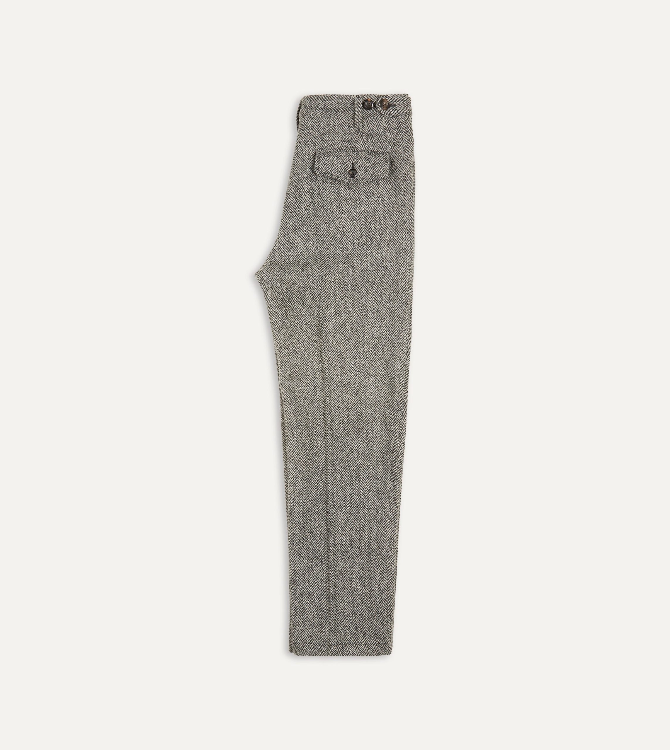 Grey Herringbone Harris Tweed One Pleat Games Trousers - Image 6